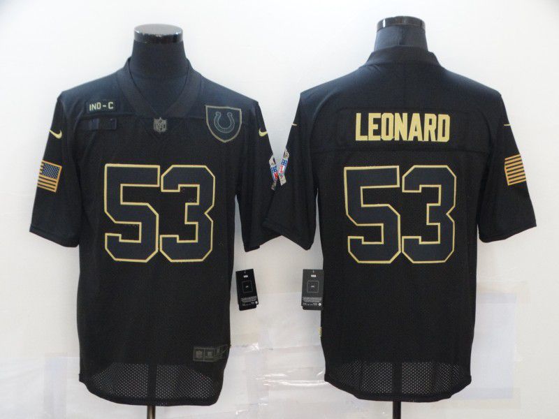 Men Indianapolis Colts 53 Leonard Black gold lettering 2020 Nike NFL Jersey